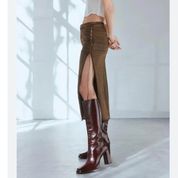 Urban Outfitters Dresses & Skirts - Urban outfitters Side Lace up Fall brown denim midi skirt
